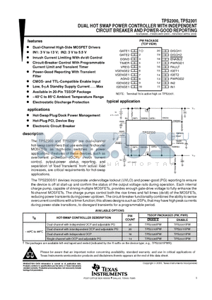 TPS2300 datasheet - DUAL HOT SWAP POWER CONTROLLER WITH INDEPENDENT CIRCUIT BREAKER AND POWER-GOOD REPORTING