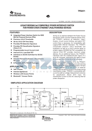 TPS2371 datasheet - LEGACY IEEE802.3AF COMPATIBLE POWER INTERFACE SWITCH FOR POWER OVER ETHERNET POWERED DEVICES