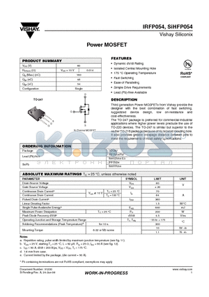 SIHFP054 datasheet - Power MOSFET