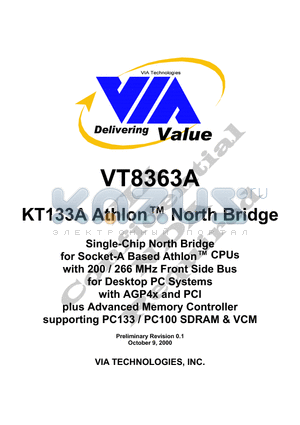 VT8363A datasheet - KT133A AMD ATHLON NORTH BRIDGE