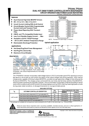 TPS2300PW datasheet - DUAL HOT SWAP POWER CONTROLLER WITH INDEPENDENT CIRCUIT BREAKER AND POWER-GOOD REPORTING