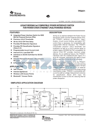TPS2371D datasheet - LEGACY IEEE802.3AF COMPATIBLE POWER INTERFACE SWITCH FOR POWER OVER ETHERNET POWERED DEVICES