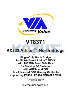 VT8371 datasheet - KX133 ATHLON NORTH BRIDGE