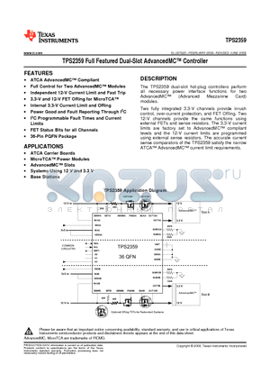 TPS2359RHHT datasheet - TPS2359 Full Featured Dual-Slot AdvancedMC Controller