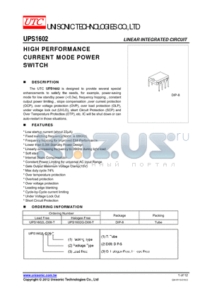 UPS1602G-D08-T datasheet - HIGH PERFORMANCE CURRENT MODE POWER SWITCH