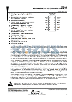 TPS2306 datasheet - DUAL SEQUENCING HOT SWAP POWER MANAGER