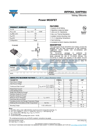 SIHFP064-E3 datasheet - Power MOSFET