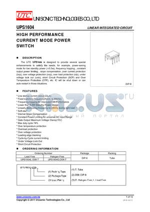 UPS1604 datasheet - HIGH PERFORMANCE CURRENT MODE POWER SWITCH