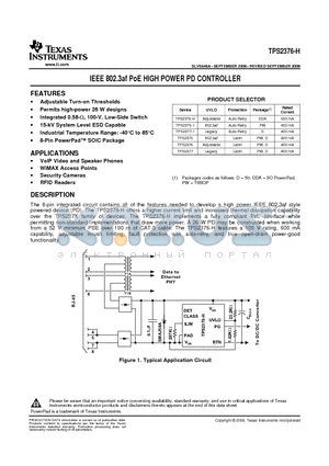 TPS2375-1 datasheet - IEEE 802.3af PoE HIGH POWER PD CONTROLLER