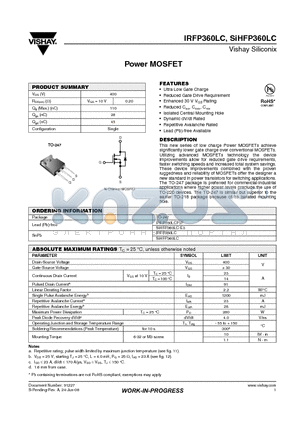 SIHFP360LC-E3 datasheet - Power MOSFET