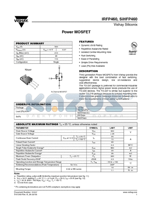SIHFP460 datasheet - Power MOSFET