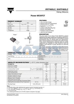 SIHFP460LC-E3 datasheet - Power MOSFET