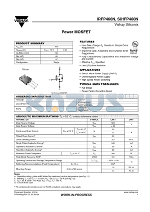 SIHFP460N datasheet - Power MOSFET