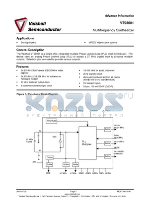 VT98001 datasheet - Multifrequency Synthesizer