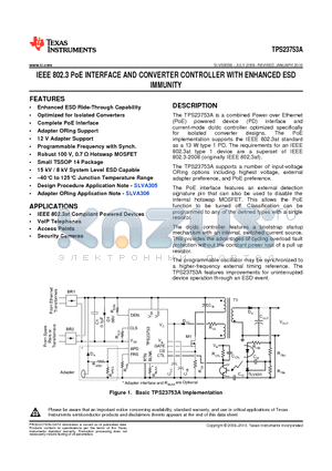 TPS23753A datasheet - IEEE 802.3 PoE INTERFACE AND CONVERTER CONTROLLER WITH ENHANCED ESD IMMUNITY
