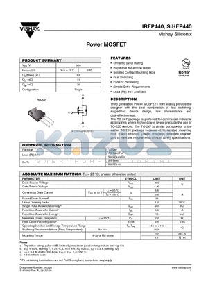 SIHFP440-E3 datasheet - Power MOSFET