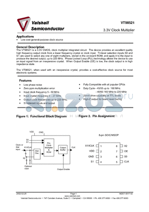 VT98521 datasheet - 3.3V Clock Multiplier