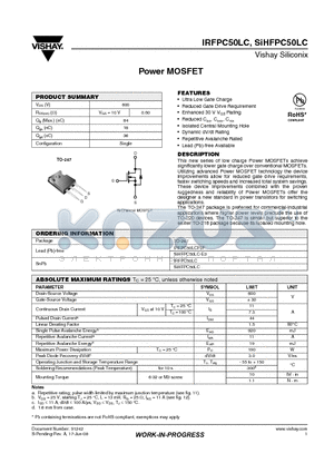 SIHFPC50LC-E3 datasheet - Power MOSFET