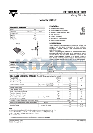 SIHFPC50-E3 datasheet - Power MOSFET