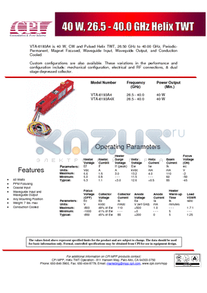 VTA-6193A4 datasheet - 40W, 26.5-40.0 GHz Helix TWT