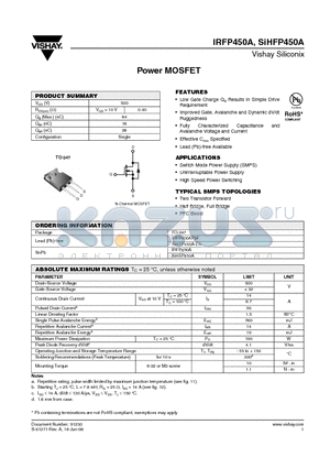SIHFP450A-E3 datasheet - Power MOSFET