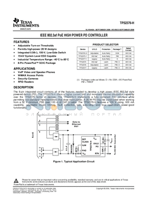 TPS2376-H datasheet - IEEE 802.3af PoE HIGH POWER PD CONTROLLER