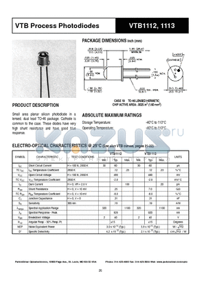 VTB1113 datasheet - VTB Process Photodiodes