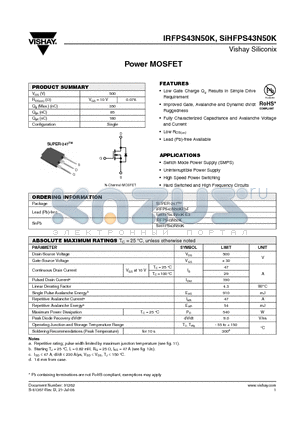 SIHFPS43N50K datasheet - RFPS43N50K