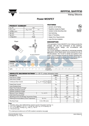 SIHFPF50 datasheet - Power MOSFET