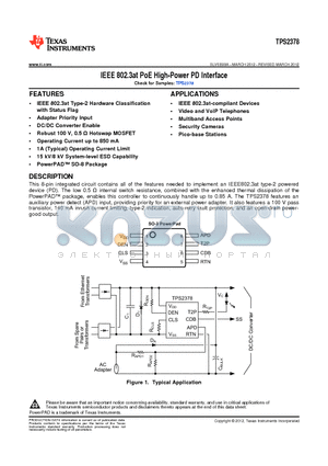 TPS2378 datasheet - IEEE 802.3at PoE High-Power PD Interface