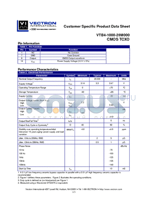 VTB4-1000-20M000 datasheet - CMOS TCXO