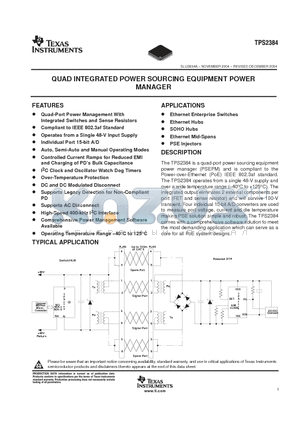 TPS2384 datasheet - QUAD INTEGRATED POWER SOURCING EQUIPMENT POWER MANAGER