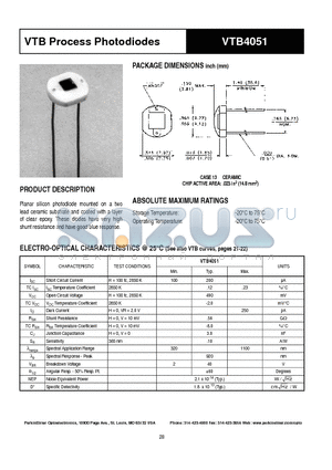 VTB4051 datasheet - VTB Process Photodiodes