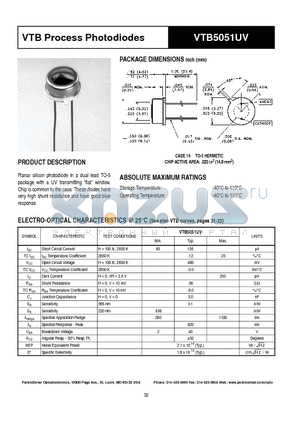 VTB5051UV datasheet - VTB Process Photodiodes