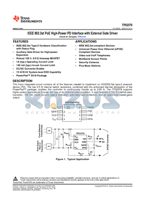TPS2379DDA datasheet - IEEE 802.3at PoE High-Power PD Interface with External Gate Driver