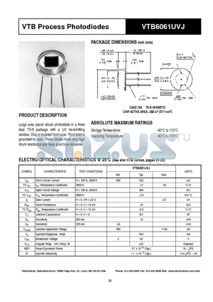 VTB6061UVJ datasheet - VTB Process Photodiodes