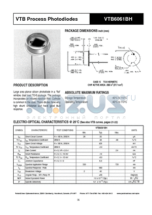 VTB6061BH datasheet - VTB Process Photodiodes