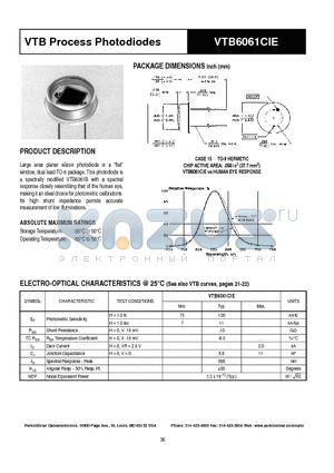 VTB6061CIE datasheet - VTB Process Photodiodes