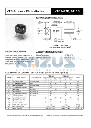 VTB9412B datasheet - VTB Process Photodiodes
