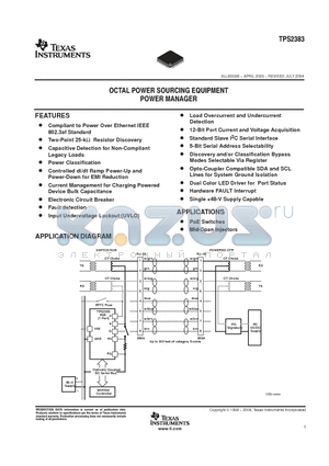 TPS2383PM datasheet - OCTAL POWER SOURCING EQUIPMENT POWER MANAGER