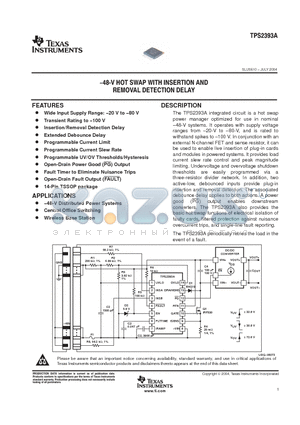 TPS2393A datasheet - -48-V HOT SWAP WITH INSERTION AND REMOVAL DETECTION DELAY