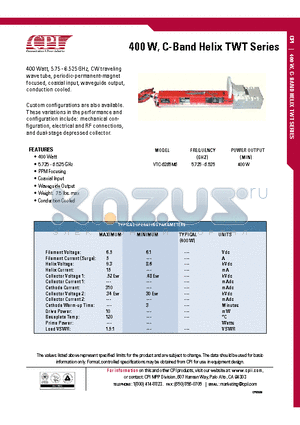 VTC-6265M6 datasheet - 400 W, C-Band Helix TWT Series