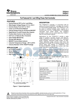 TPS2411PWG4 datasheet - Full Featured N1 and ORing Power Rail Controller