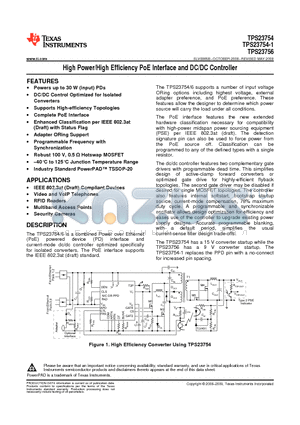 TPS23756PWP datasheet - High Power/High Efficiency PoE Interface and DC/DC Controller