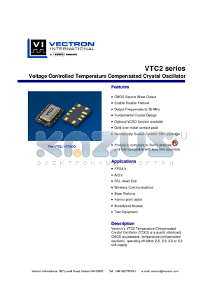 VTC2H02C-10M000 datasheet - Voltage Controlled Temperature Compensated Crystal Oscillator