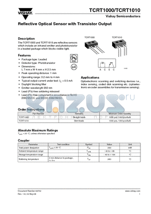 TCRT1000_06 datasheet - Reflective Optical Sensor with Transistor Output