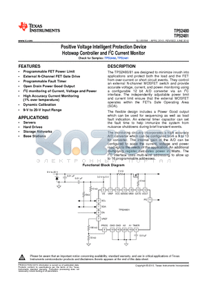 TPS2480_1 datasheet - Positive Voltage Intelligent Protection Device Hotswap Controller and I2C Current Monitor