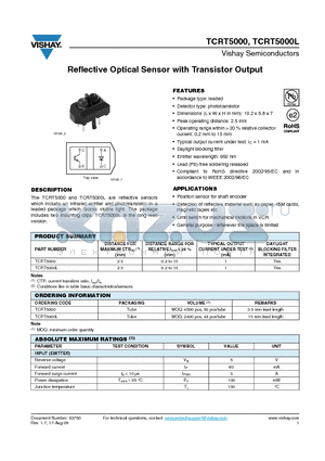 TCRT5000_09 datasheet - Reflective Optical Sensor with Transistor Output