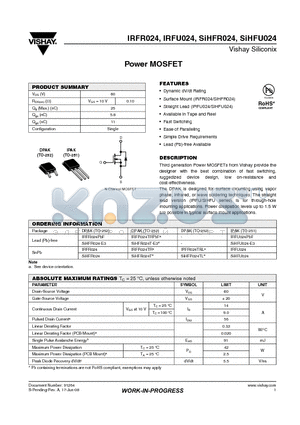 SIHFR024TL datasheet - Power MOSFET
