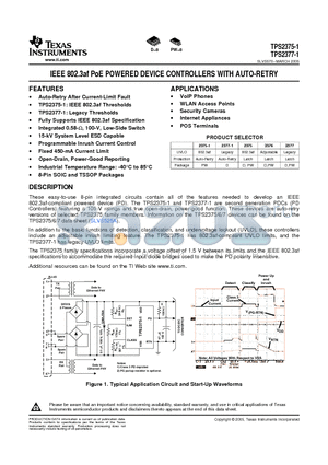 TPS2377D-1G4 datasheet - IEEE 802.3af PoE POWERED DEVICE CONTROLLERS WITH AUTO-RETRY